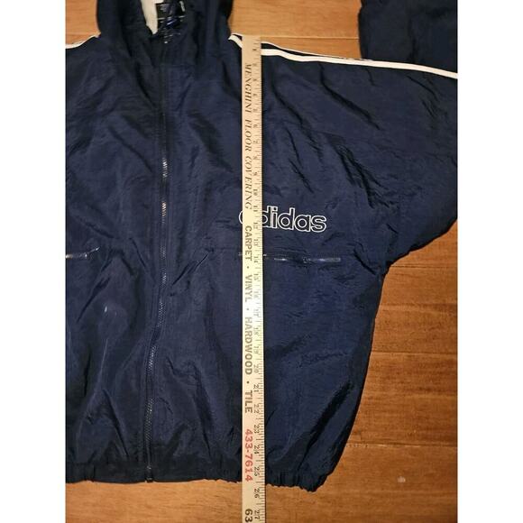 Vintage Adidas Jacket Mens L Blue Trefoil Logo Striped Full Zip Hooded Insulated - Picture 10 of 13